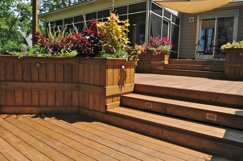 Deck Cox Lumber and Lighting Planter Earth Wood Fire Landscaping 